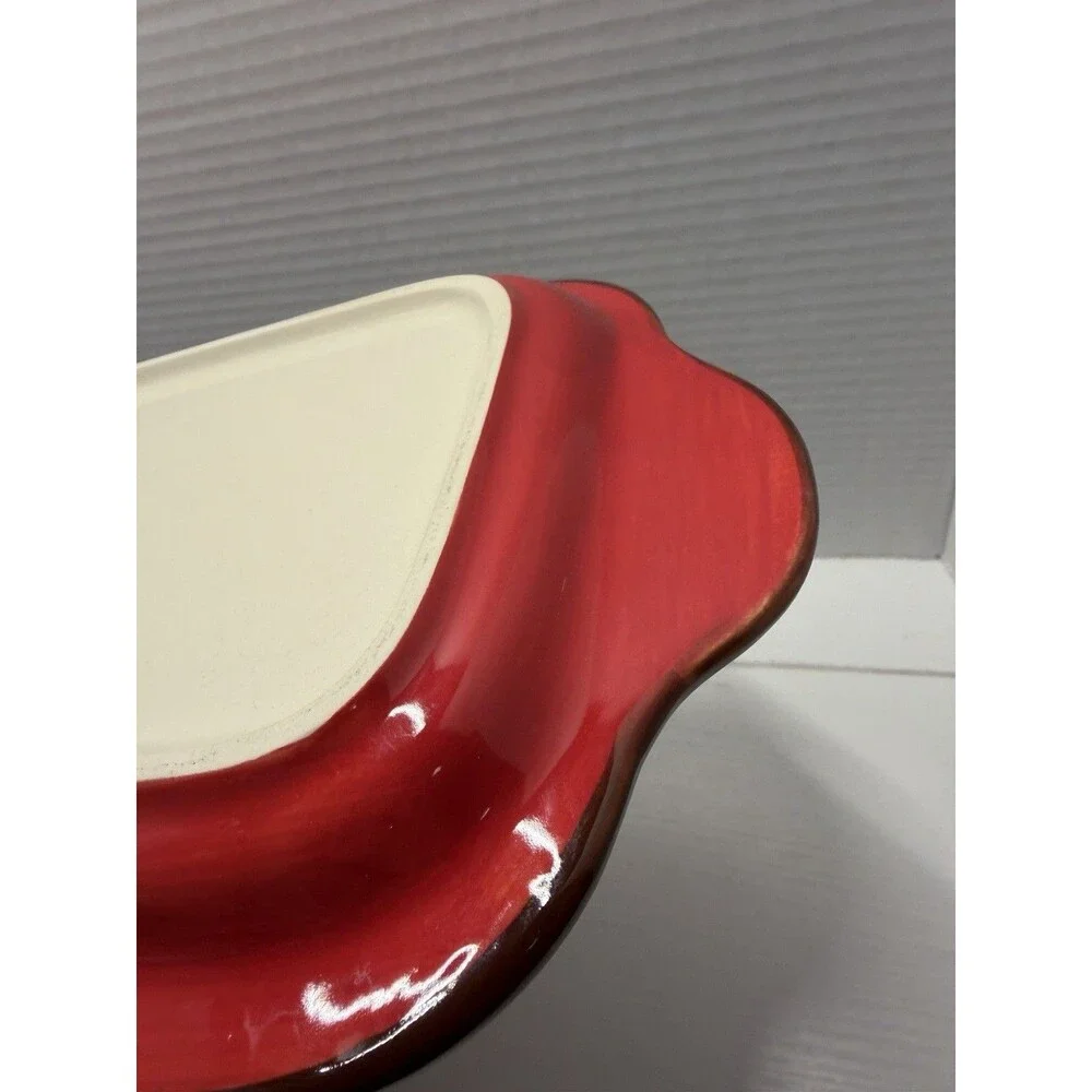 Temp-tation By Tara Presentable Ovenware Serving Plate Red Floral Lace